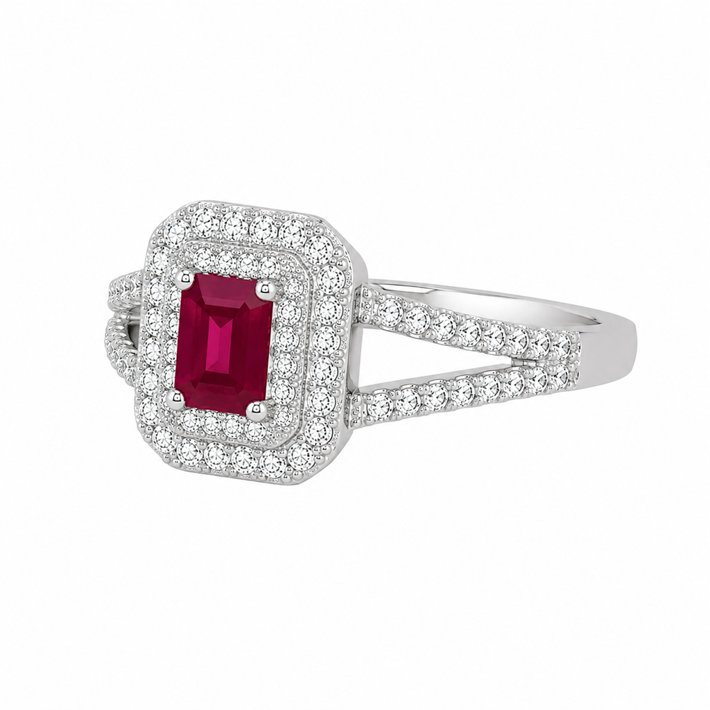 Ruby Halo Split Shank Ring