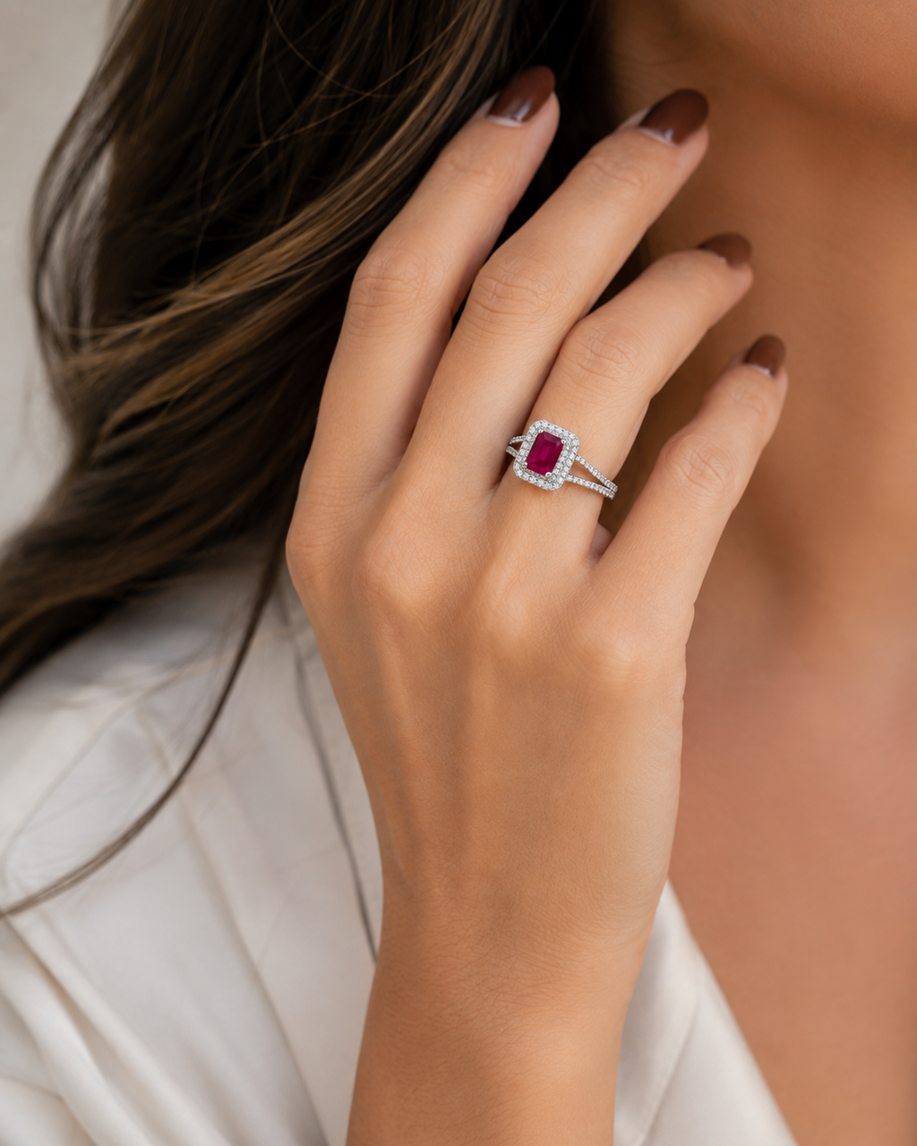 Ruby Halo Split Shank Ring