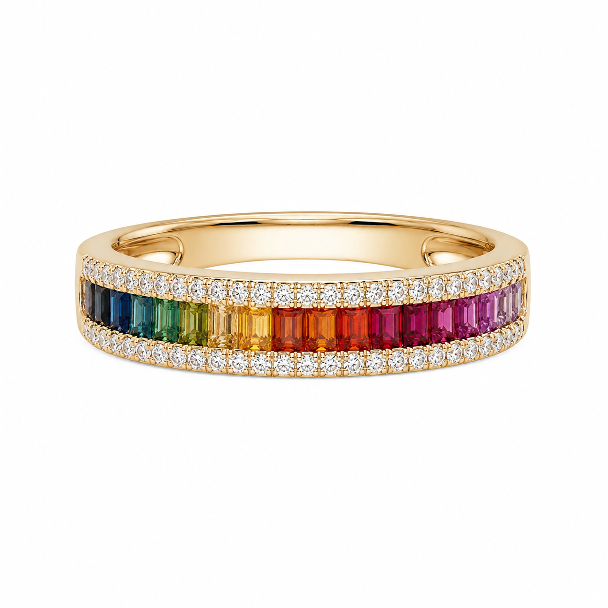 Rainbow Sapphire Diamond Band Ring