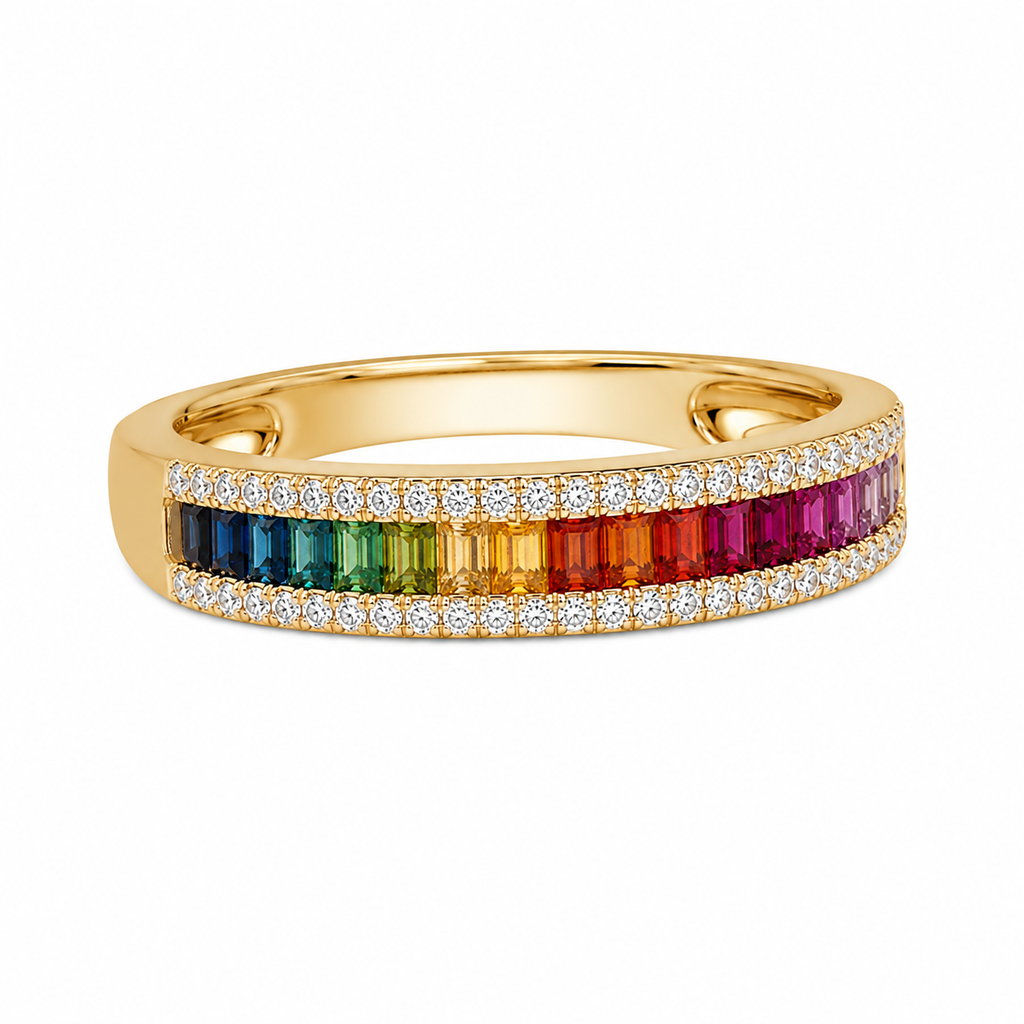 Rainbow Sapphire Diamond Band Ring