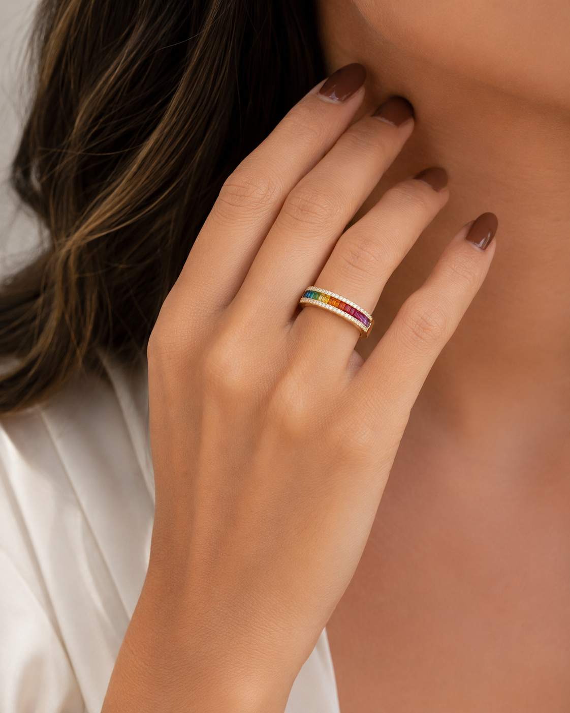 Rainbow Sapphire Diamond Band Ring