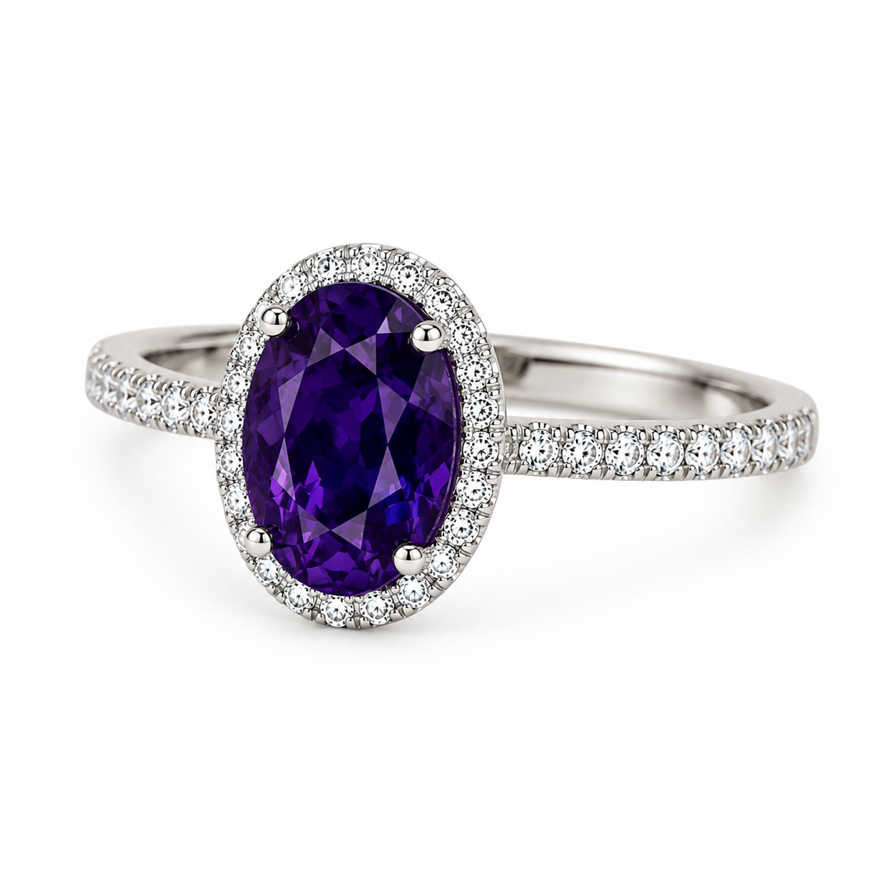 Amethyst Halo Ring