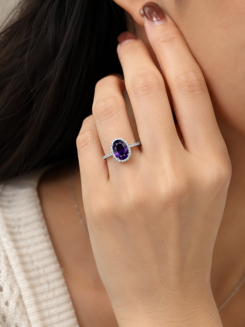 Amethyst Halo Ring