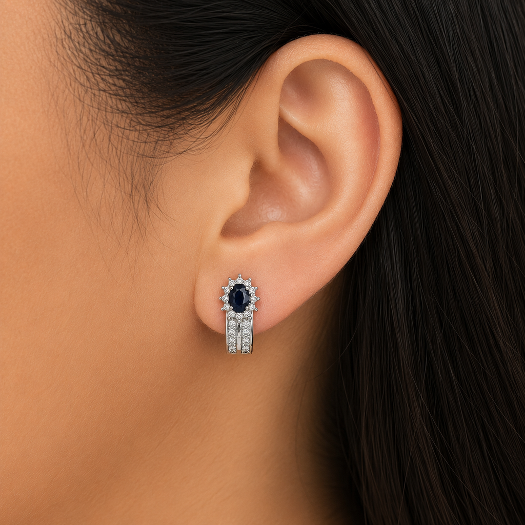 Sapphire & Diamond Halo Earrings