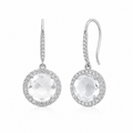 Diamond Halo Clear Quartz Drop Earrings