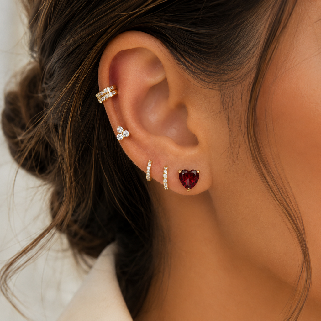 Heart Garnet Stud Earrings
