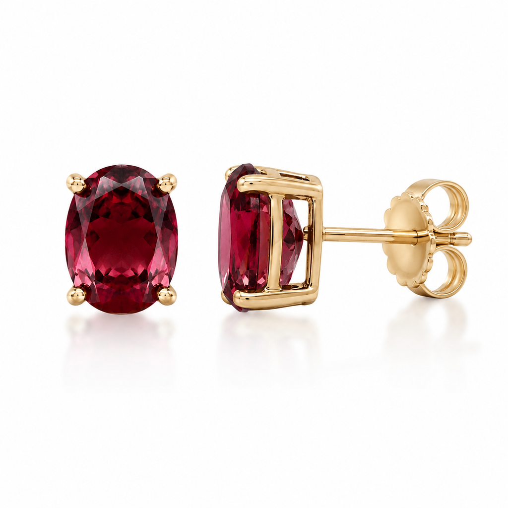 Oval Garnet Stud Earrings