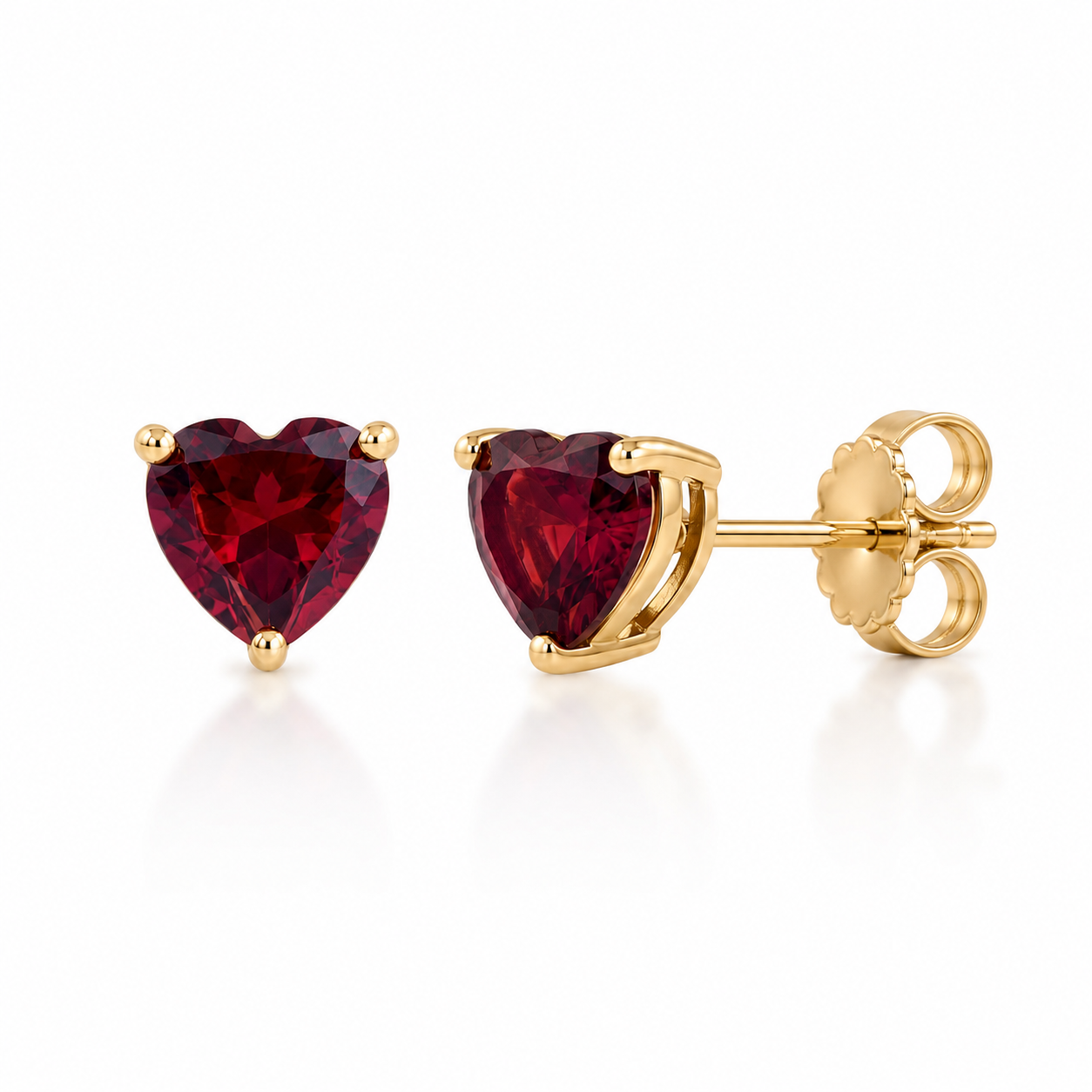 Heart Garnet Stud Earrings