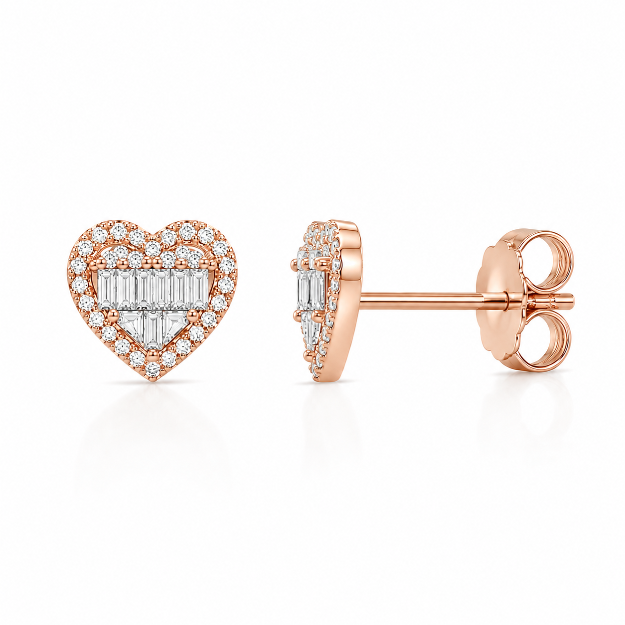 Heart Diamond Stud Earrings