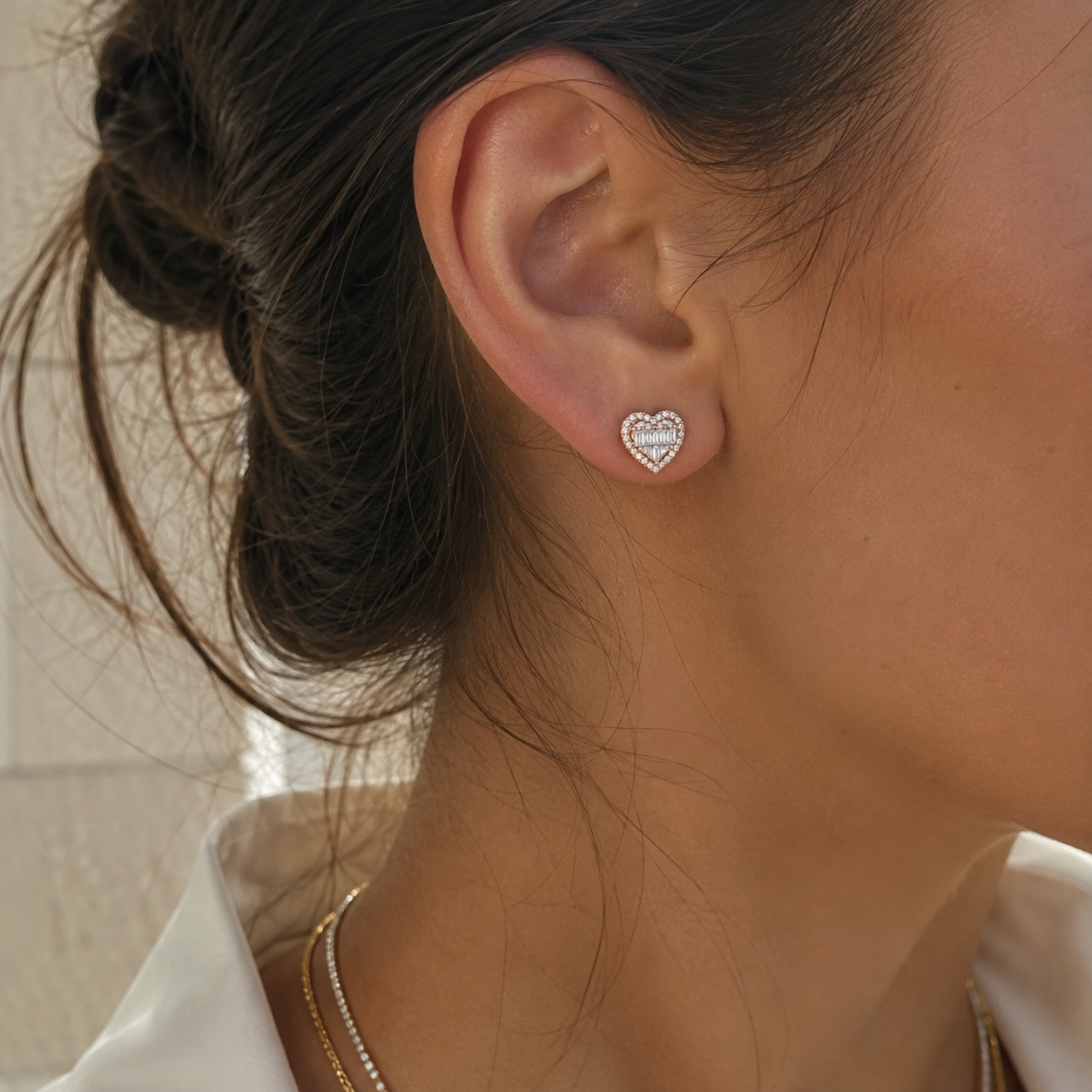 Heart Diamond Stud Earrings