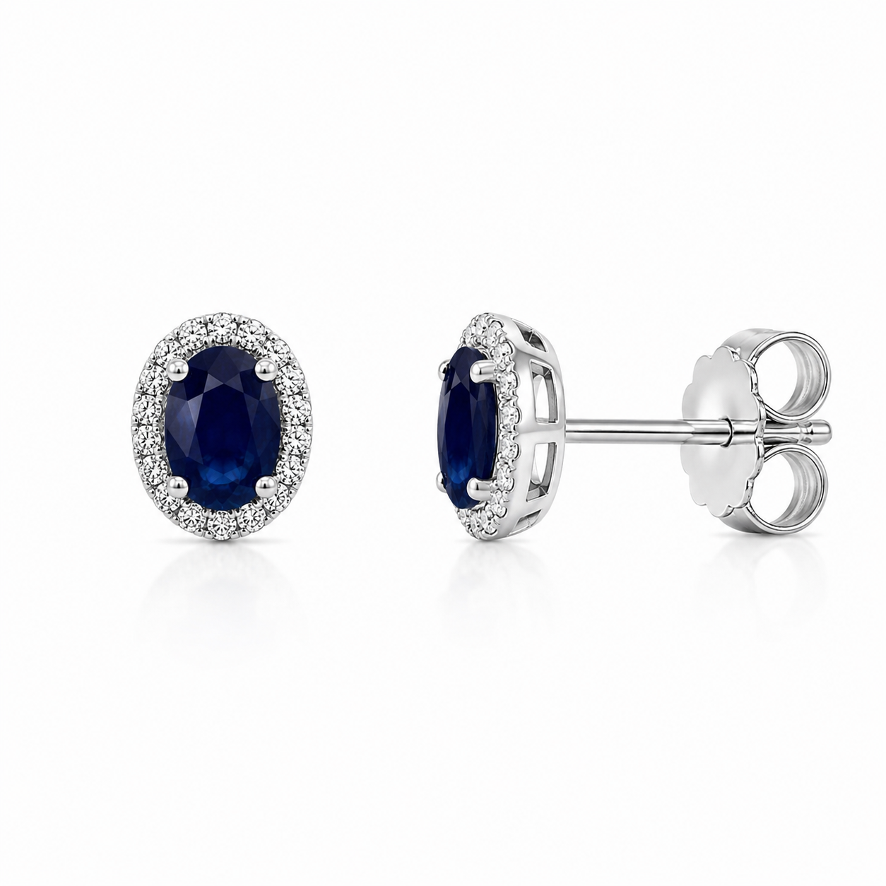 Oval Sapphire Halo Stud Earrings