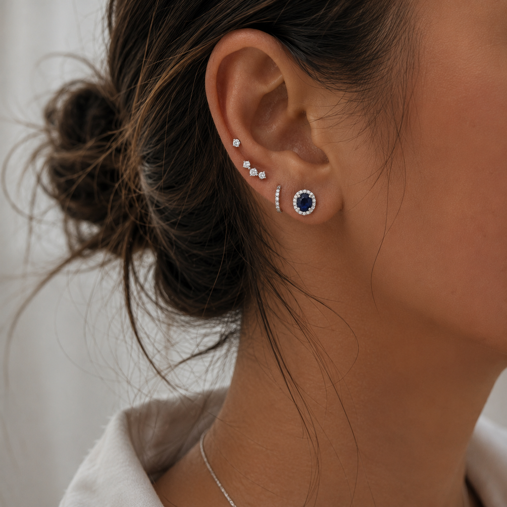 Round Sapphire Halo Stud Earrings