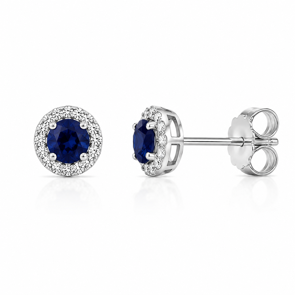 Round Sapphire Halo Stud Earrings
