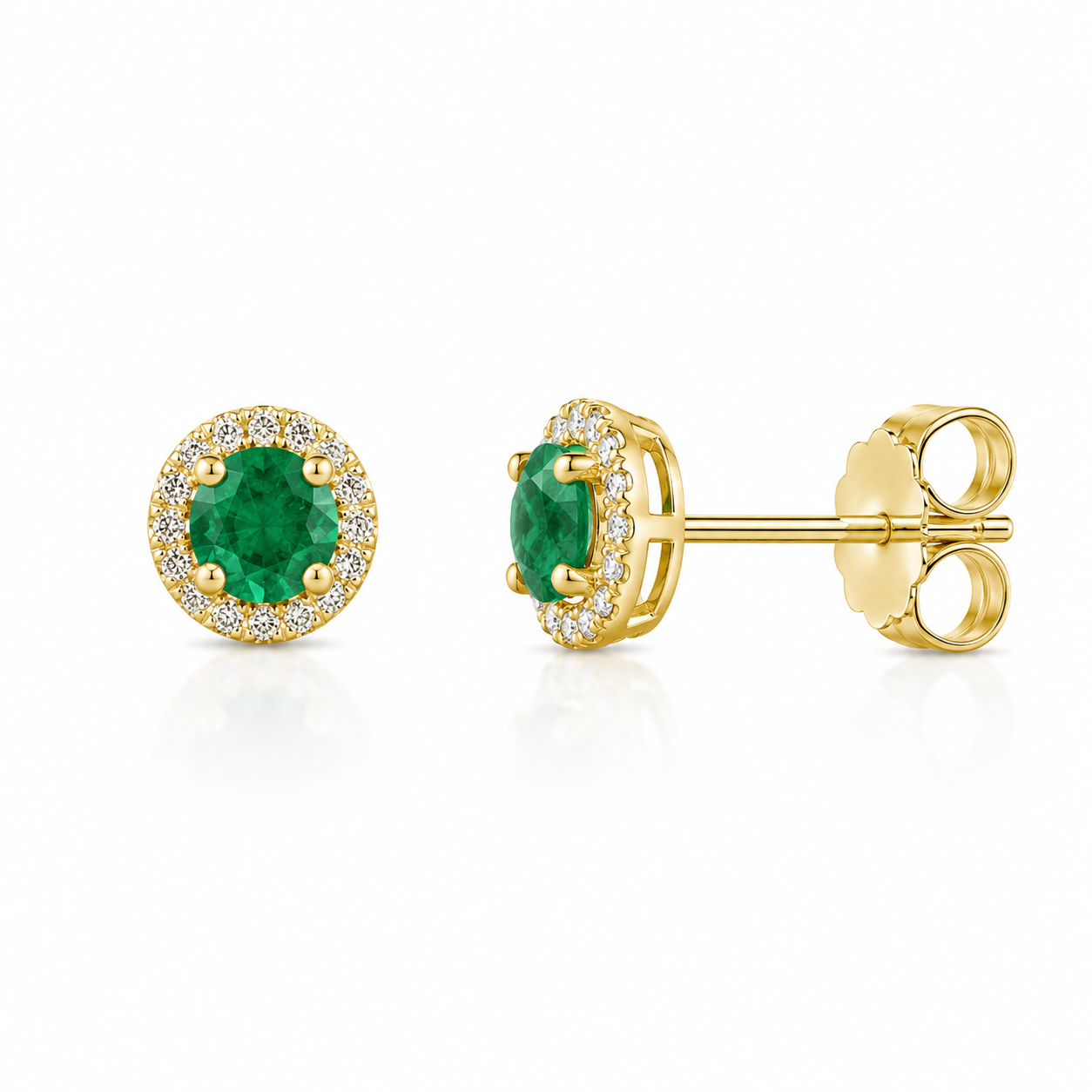 Emerald Halo Stud Earrings