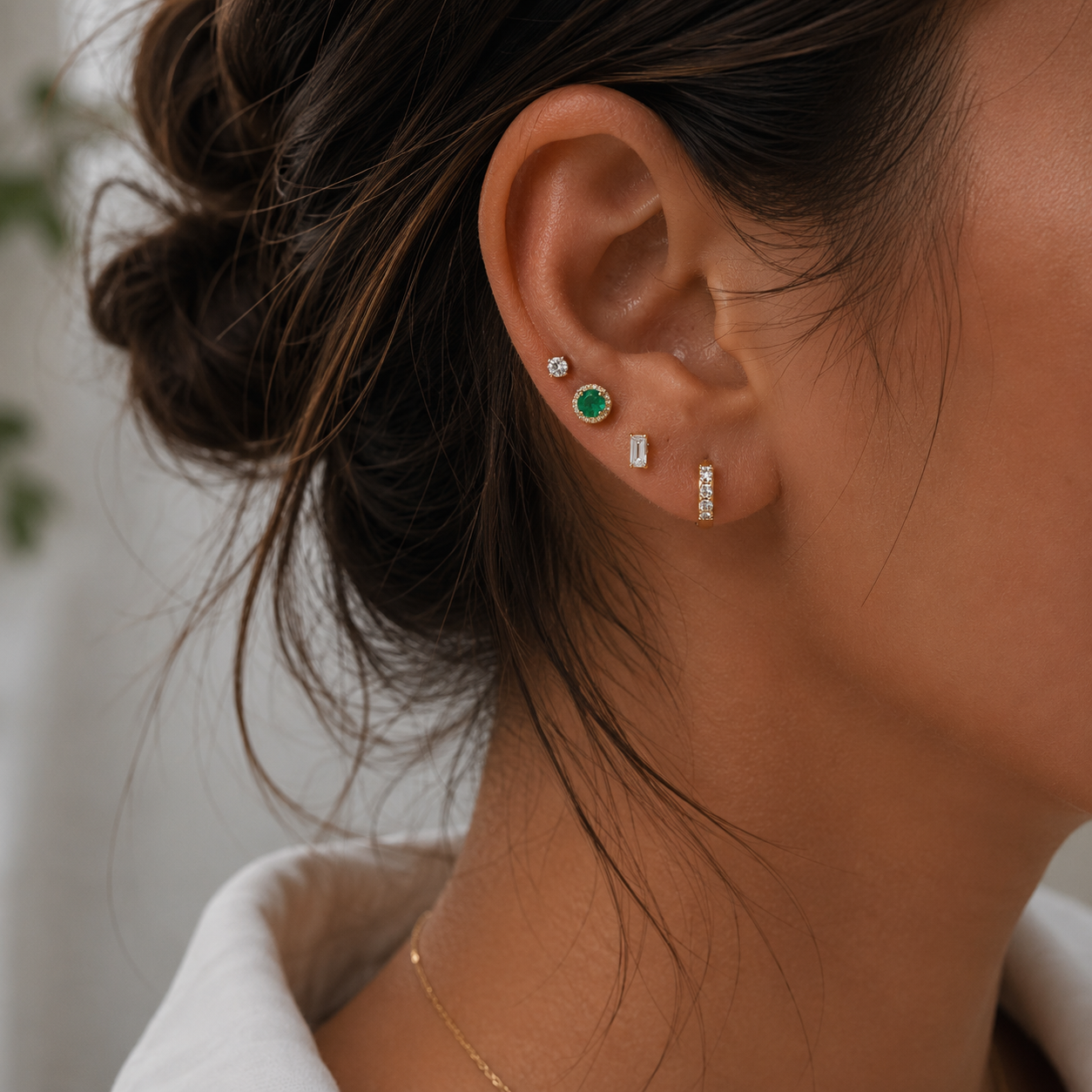 Emerald Halo Stud Earrings