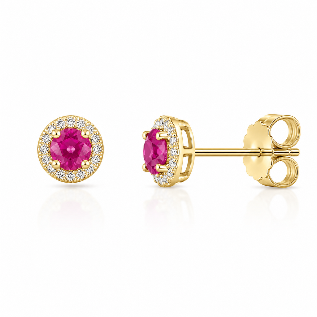 Ruby Halo Stud Earrings