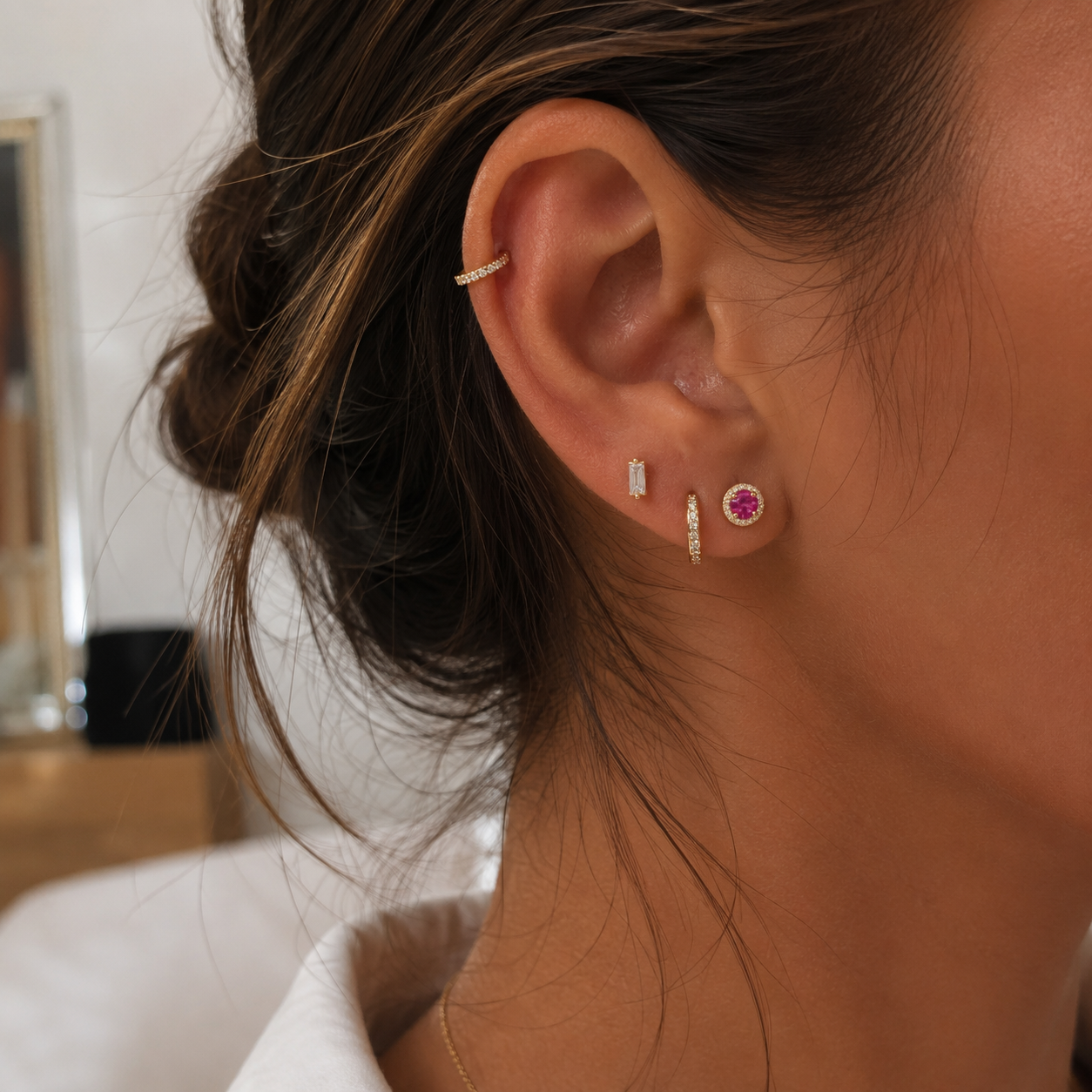Ruby Halo Stud Earrings