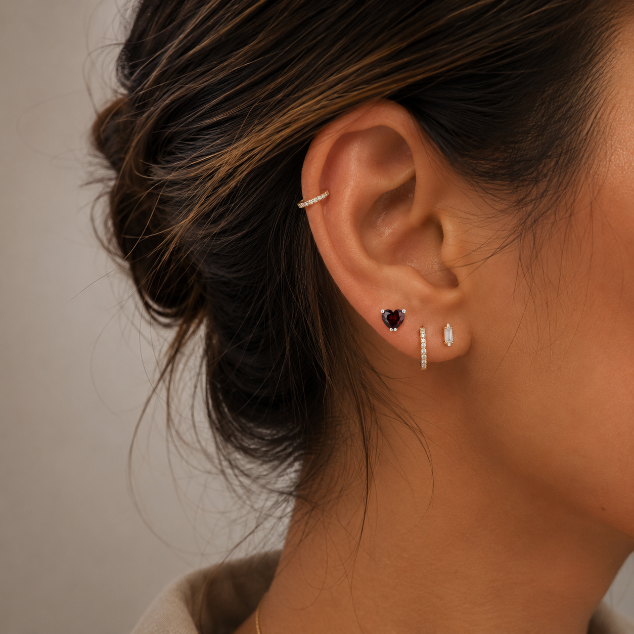 Heart Garnet Stud Earrings