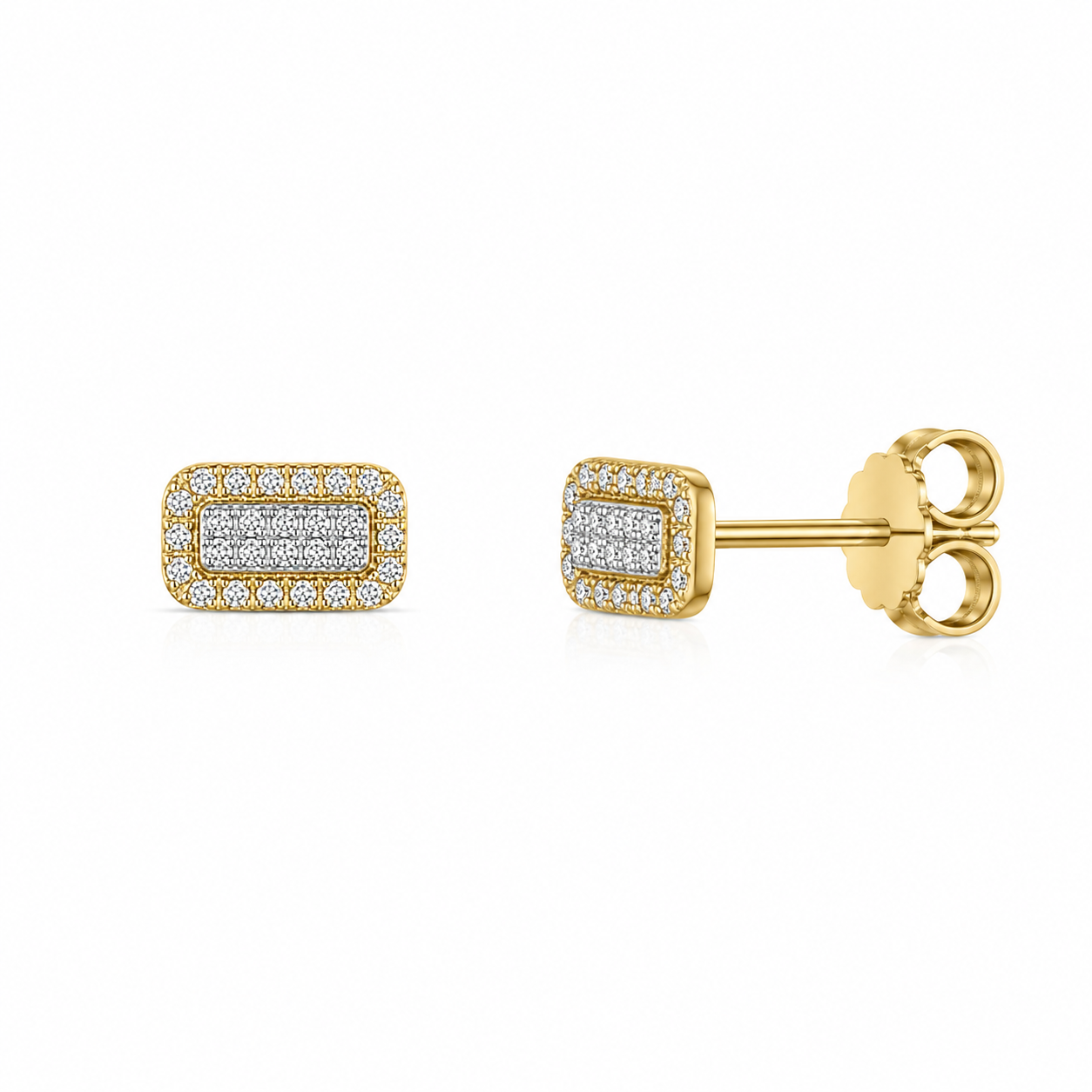 Diamond Rectangle Halo Stud Earrings