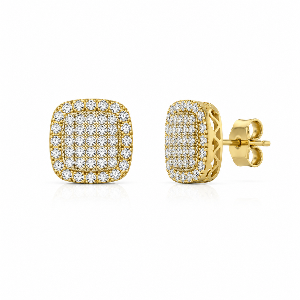 Diamond Cushion Cluster Stud Earrings