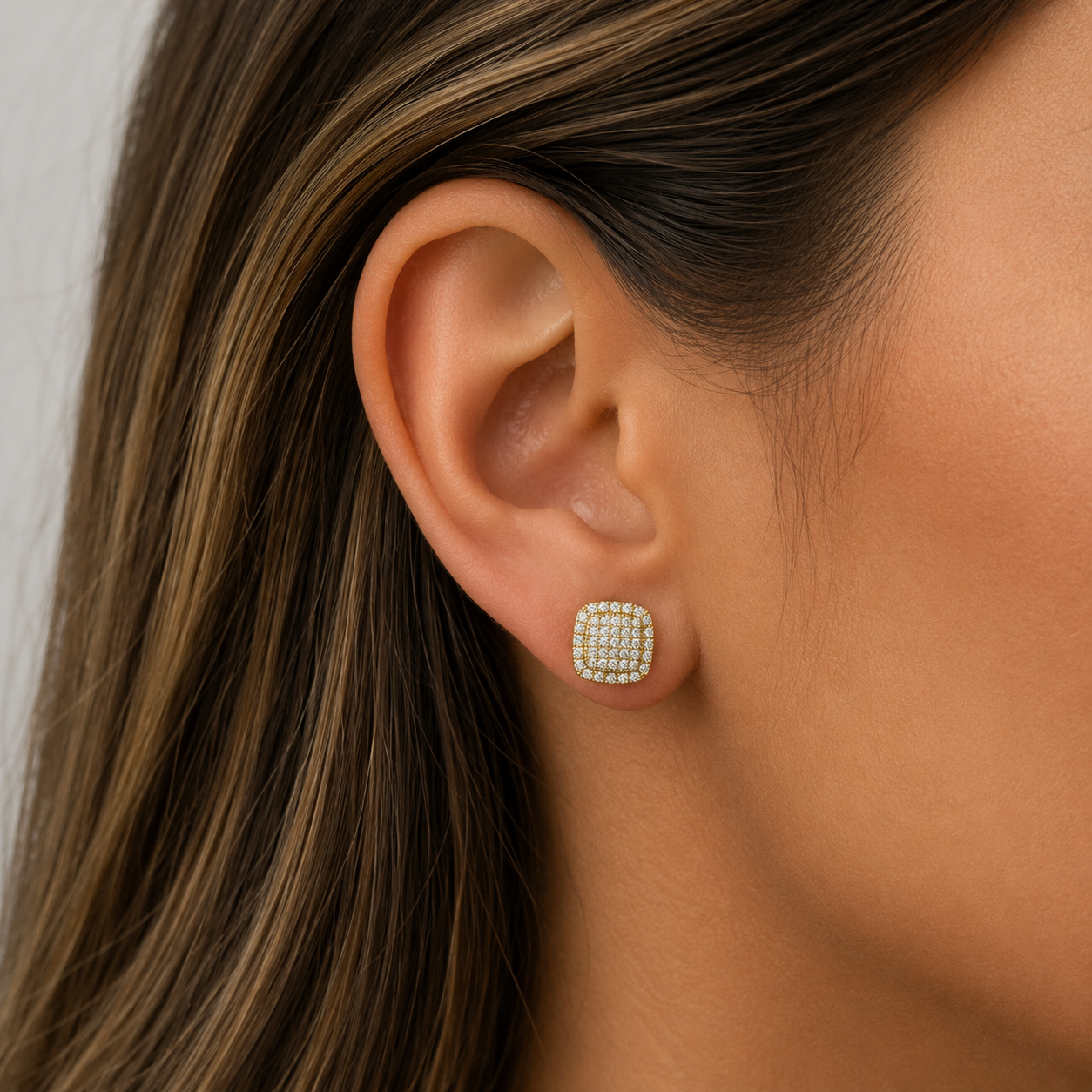 Diamond Cushion Cluster Stud Earrings