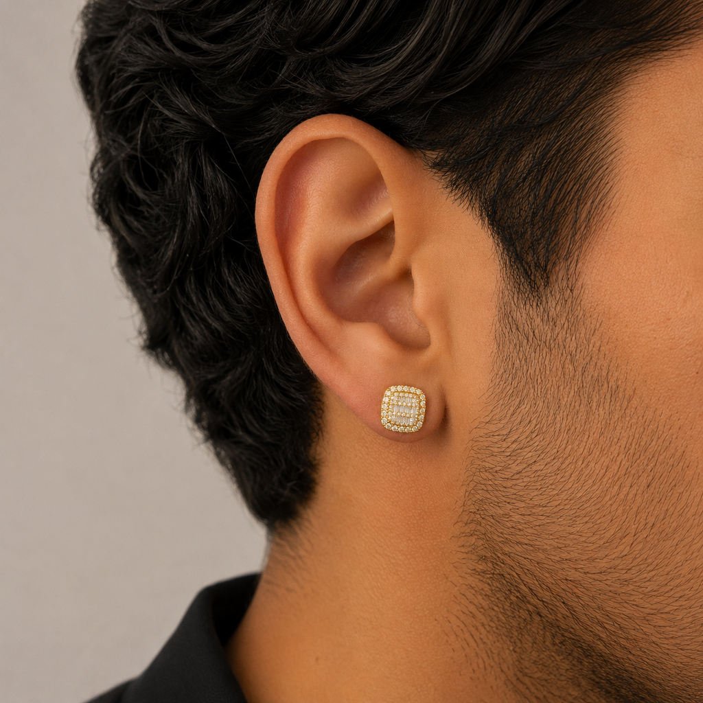 Diamond Cushion Cluster Stud Earrings