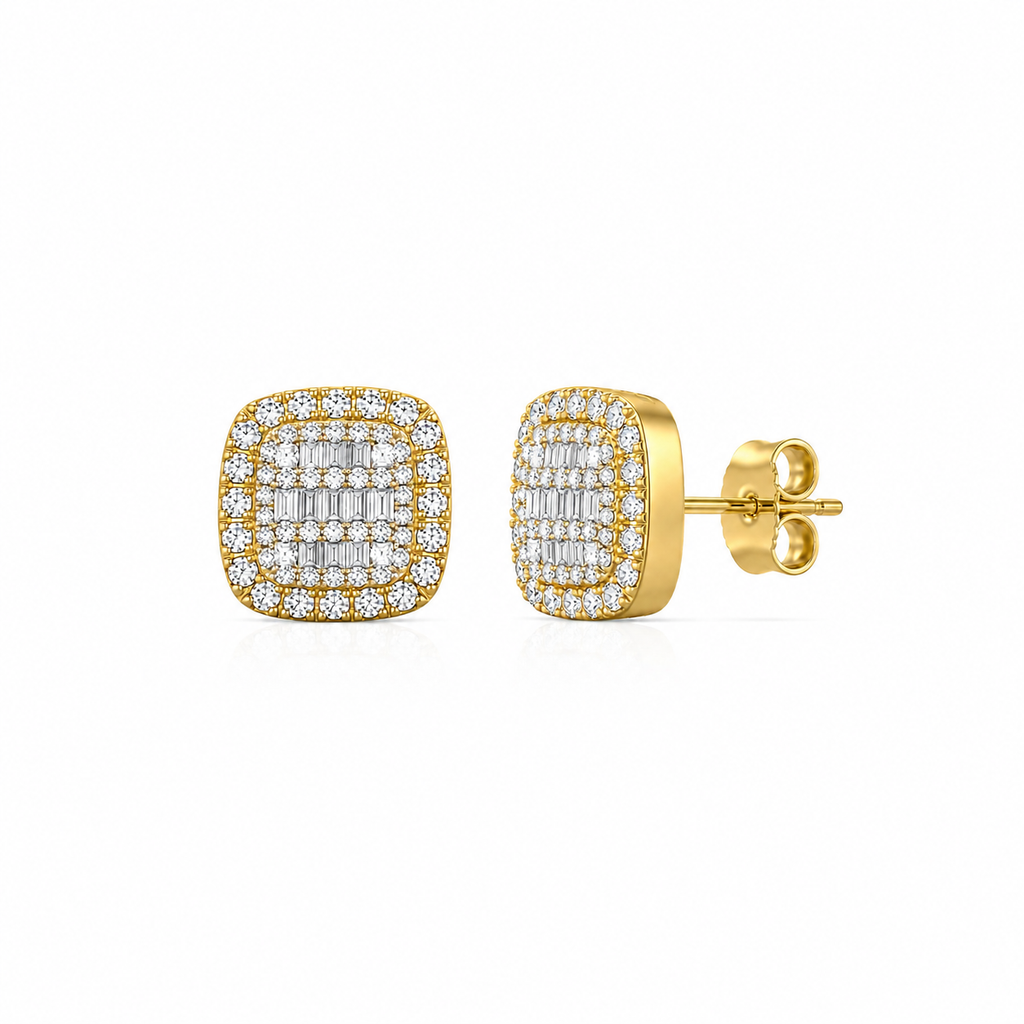 Diamond Cushion Cluster Stud Earrings