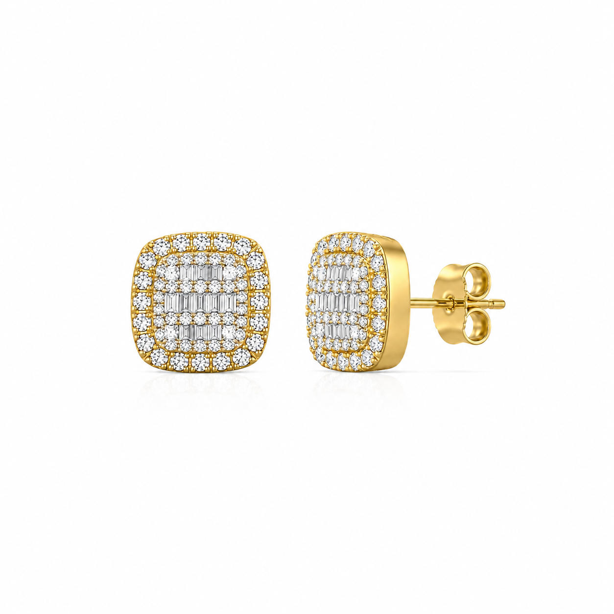 Diamond Cushion Cluster Stud Earrings