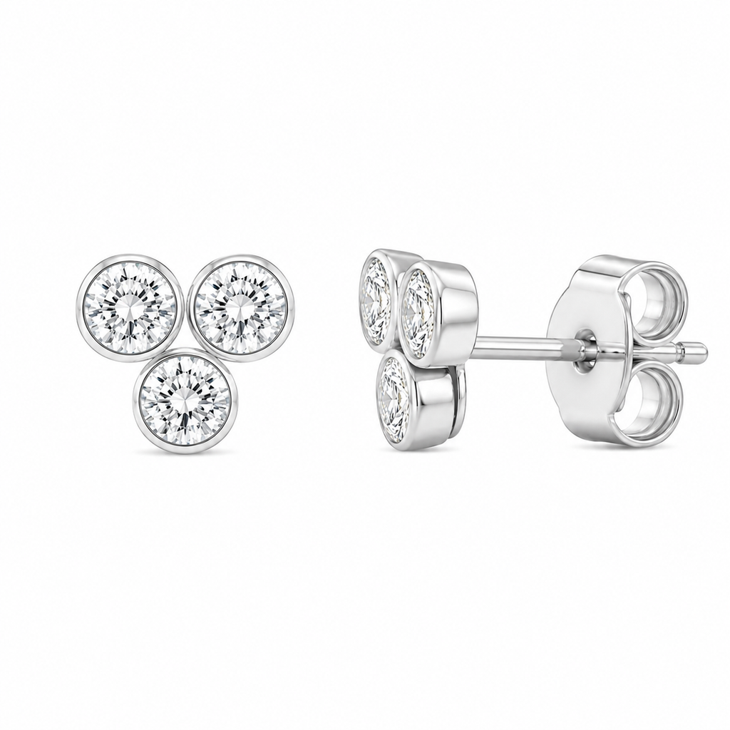 Three-Stone Diamond Stud Earrings