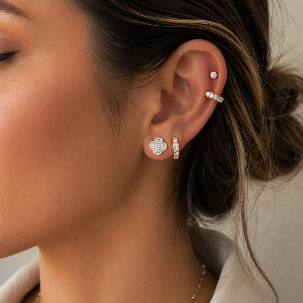 Diamond Clover Stud Earrings