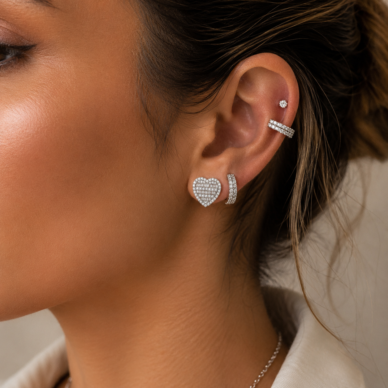 Diamond Heart Stud Earrings