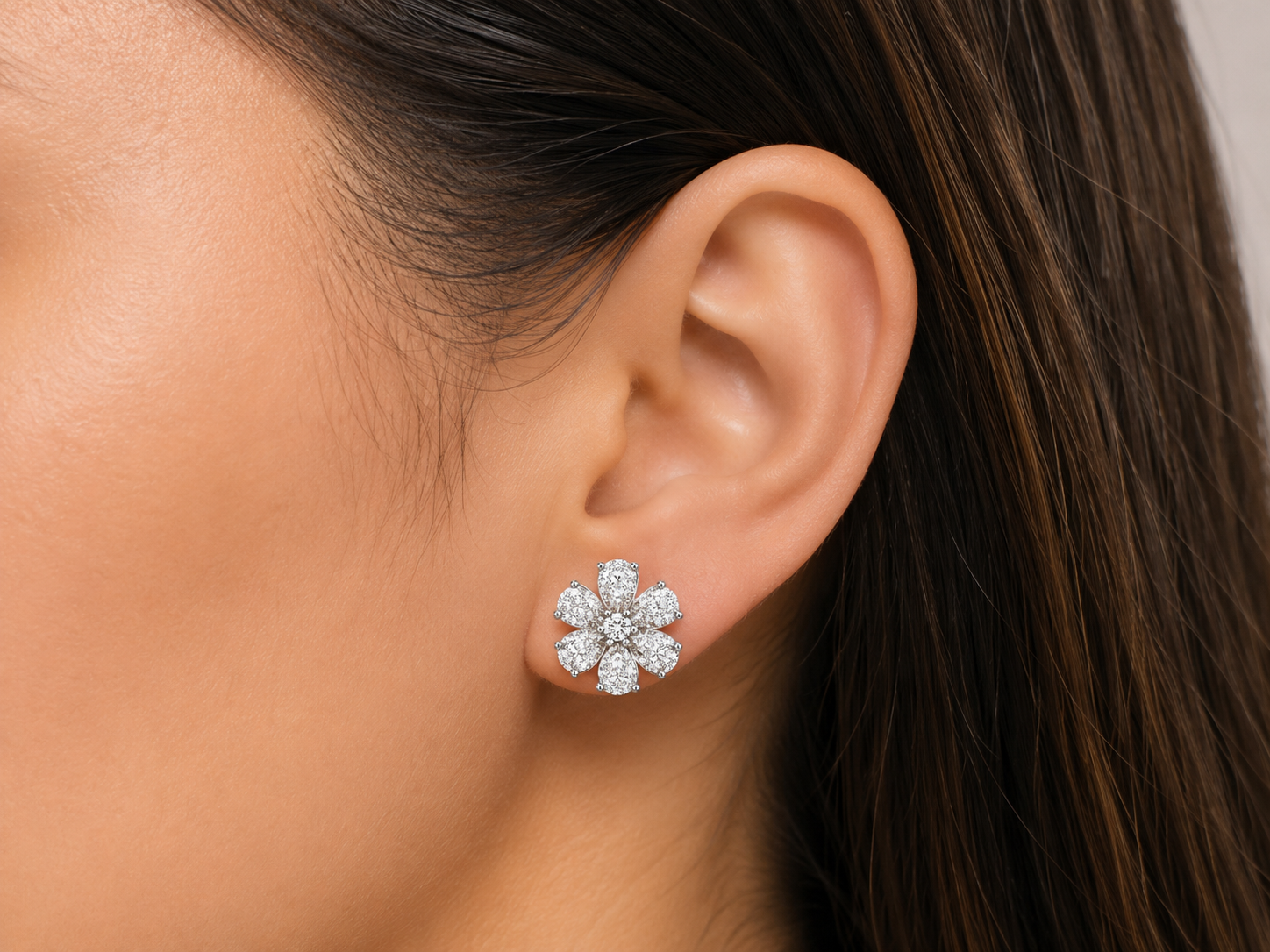 Flower Diamond Stud Earrings