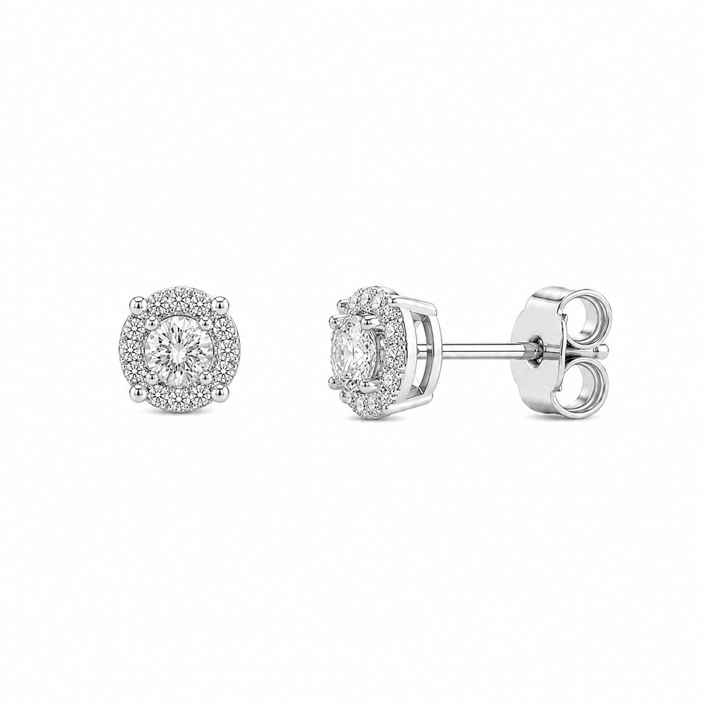 Round Halo Diamond Stud Earrings