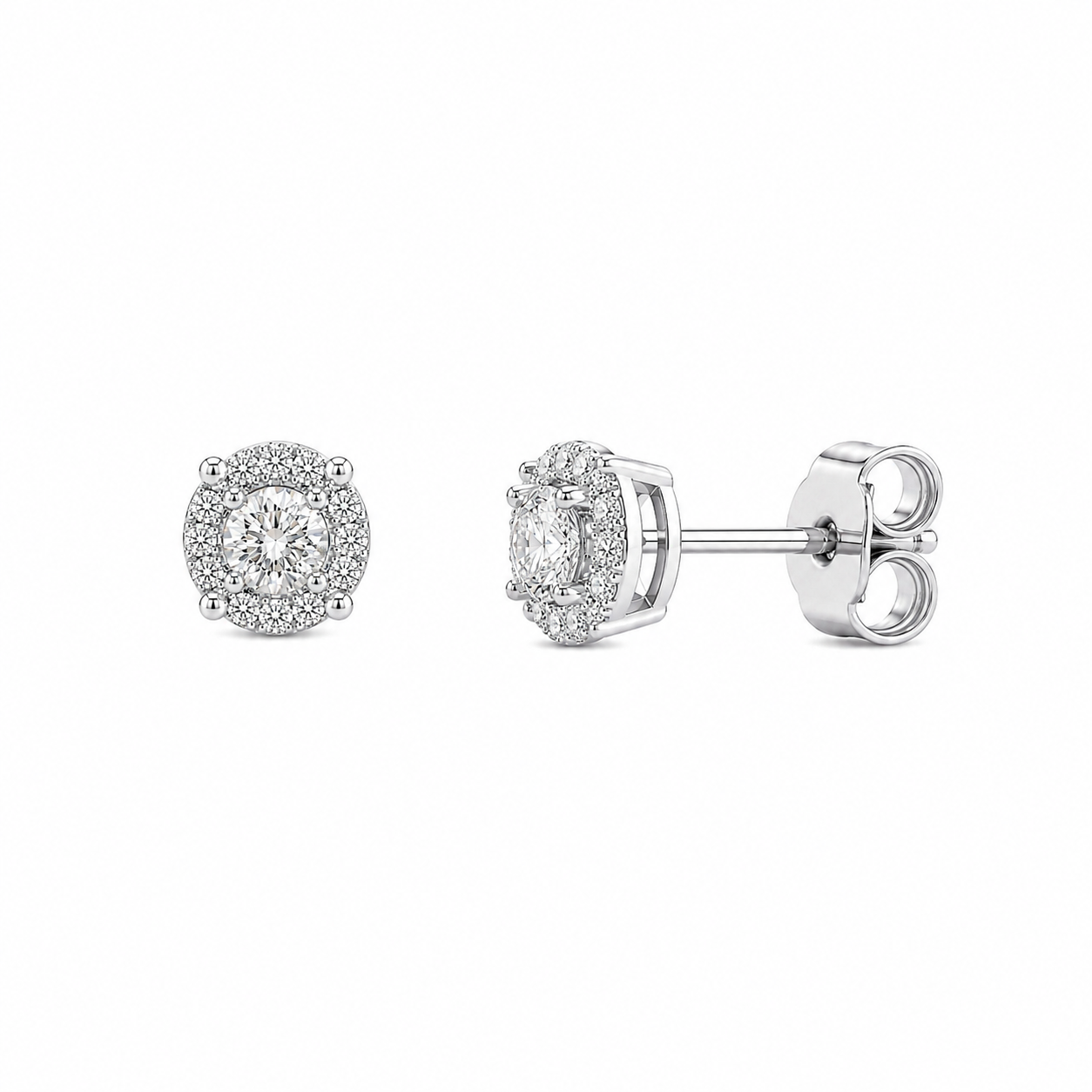 Round Halo Diamond Stud Earrings
