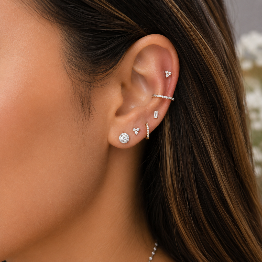 Round Halo Diamond Stud Earrings