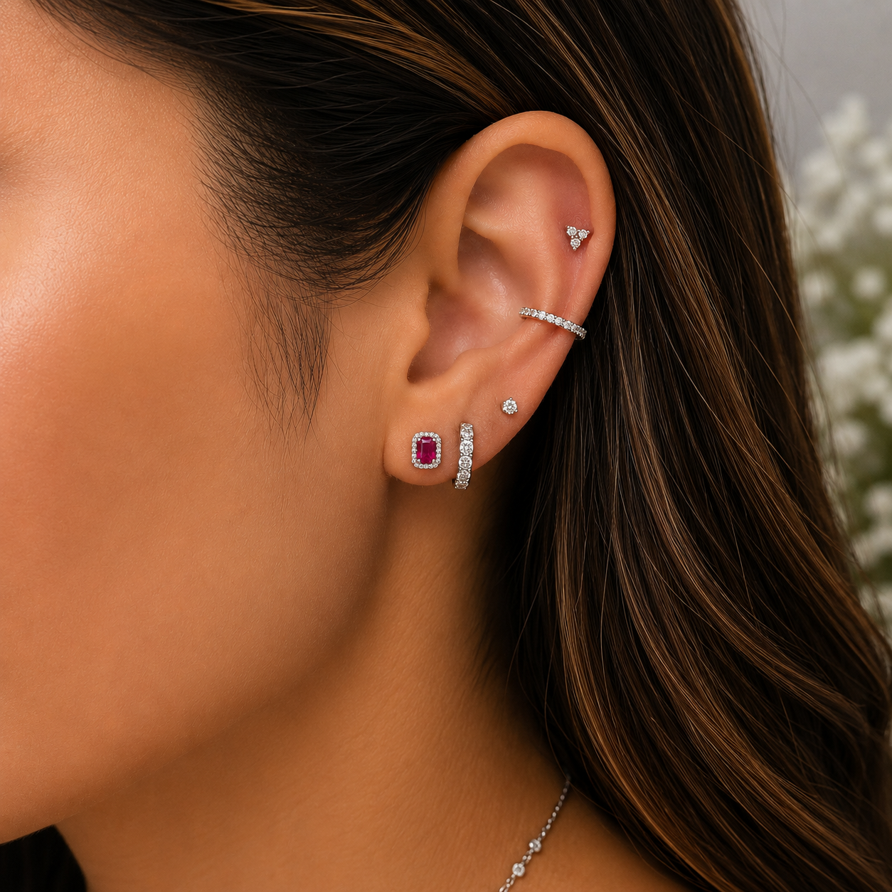 Ruby Halo Stud Earrings