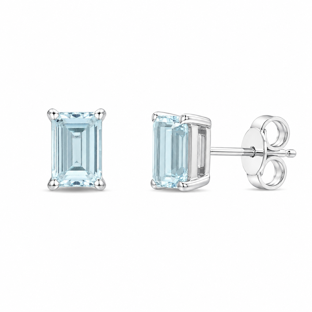 Emerald-Cut Aquamarine Stud Earrings