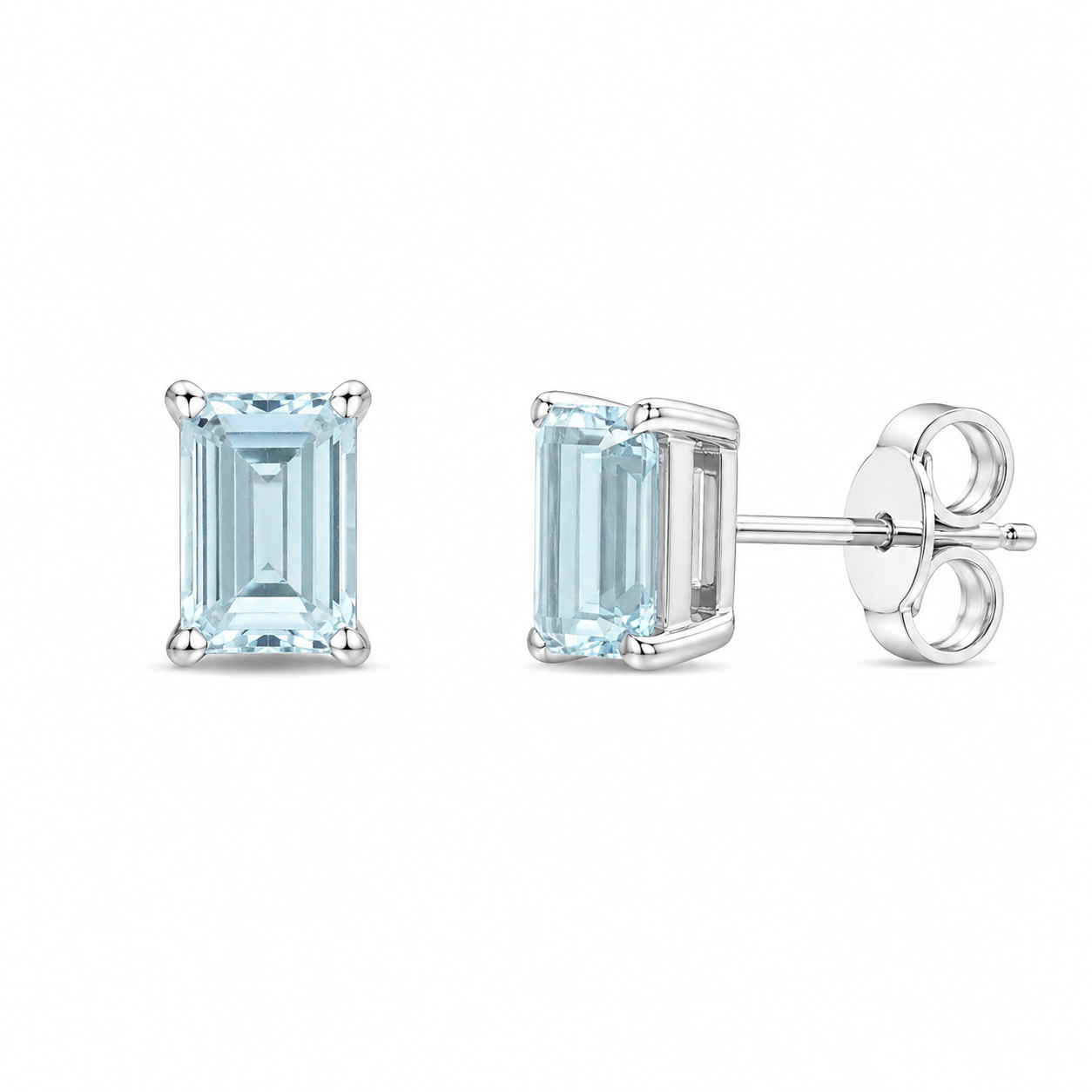 Emerald-Cut Aquamarine Stud Earrings
