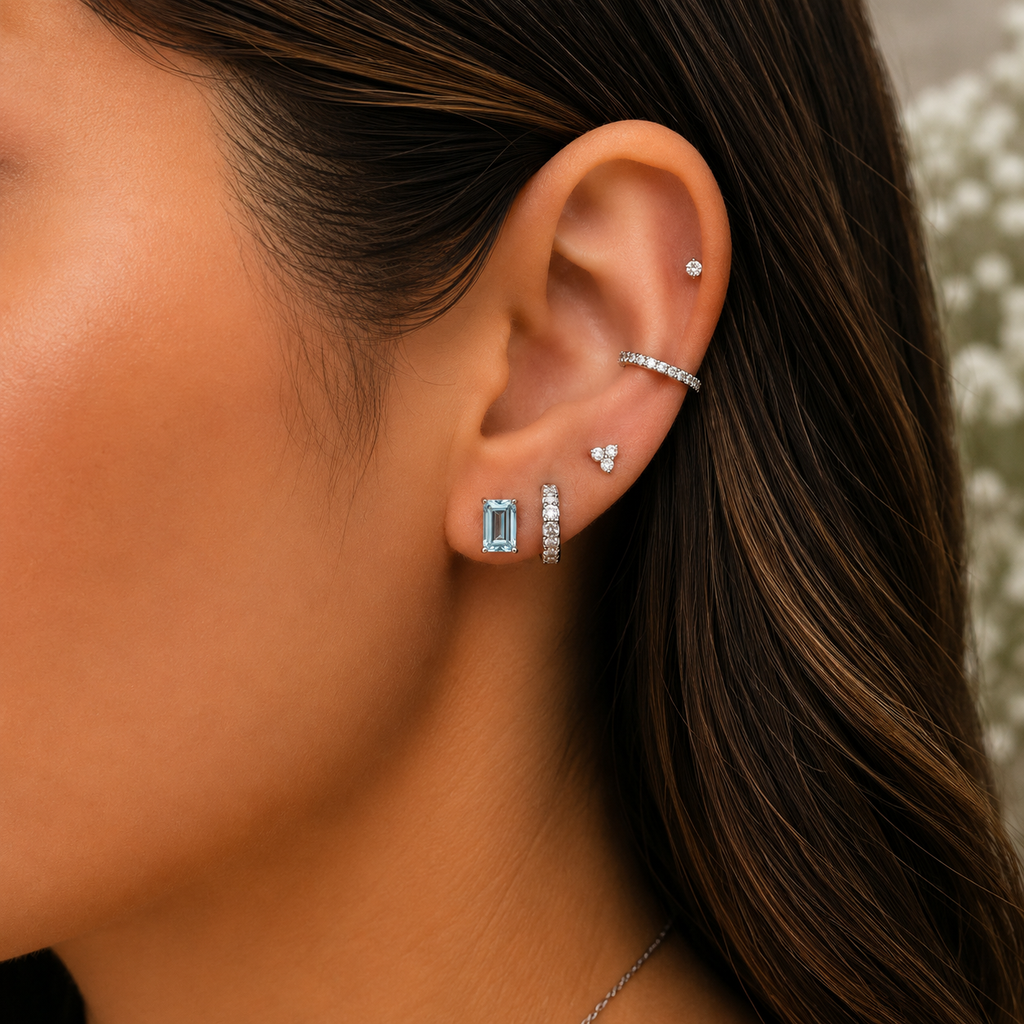 Emerald-Cut Aquamarine Stud Earrings