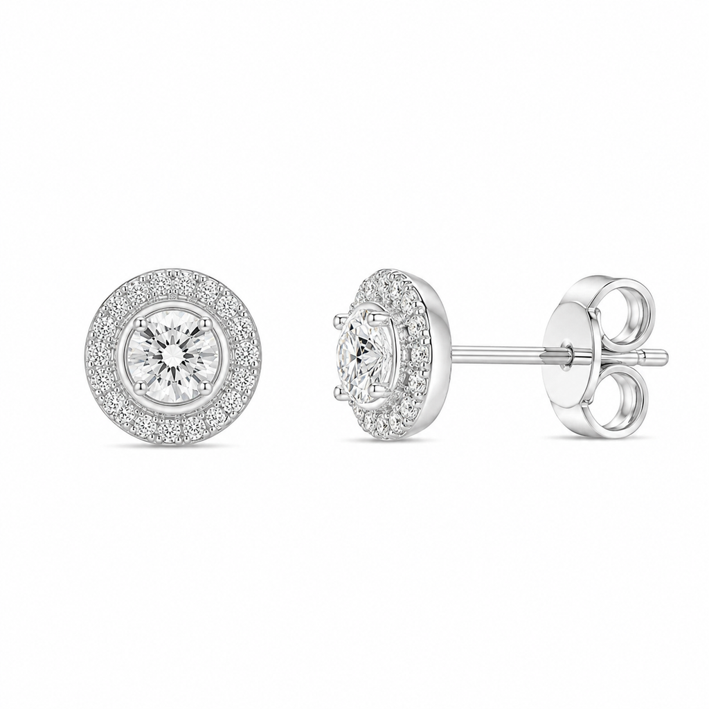 Round Halo Diamond Stud Earrings