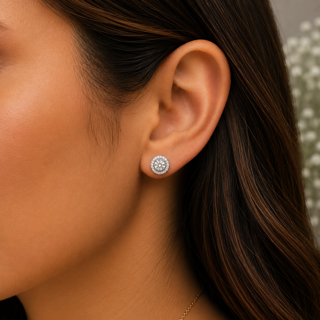 Round Halo Diamond Stud Earrings