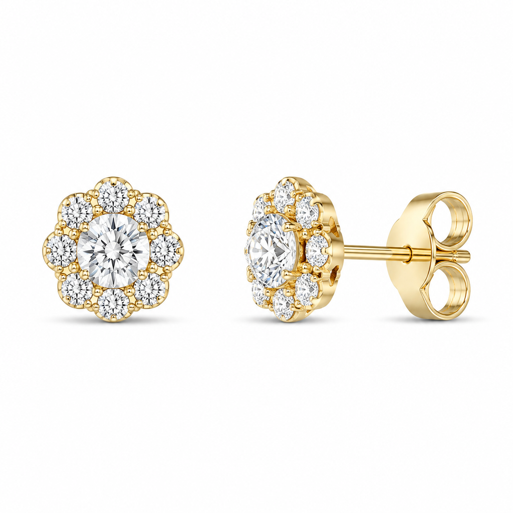Diamond Floral Cluster Stud Earrings