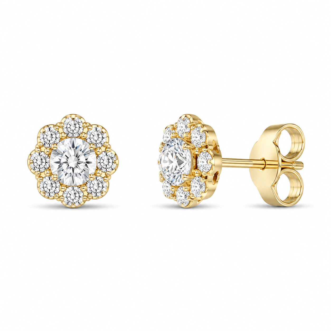 Diamond Floral Cluster Stud Earrings
