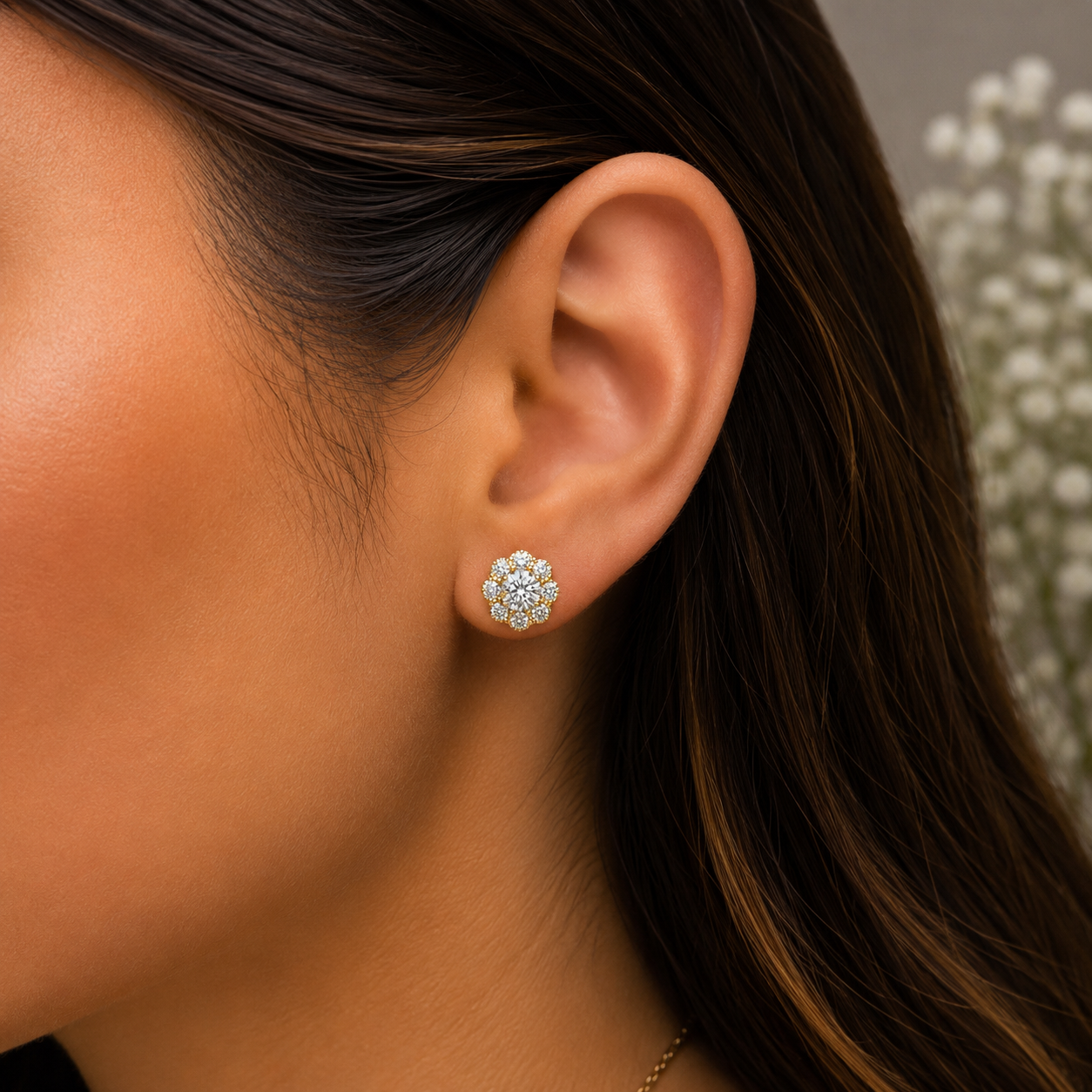 Diamond Floral Cluster Stud Earrings