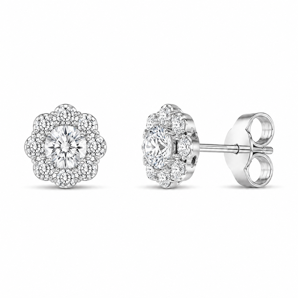 Diamond Floral Cluster Stud Earrings