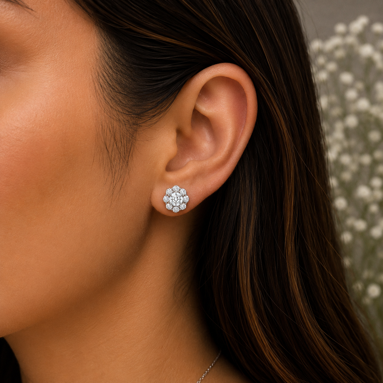 Diamond Floral Cluster Stud Earrings