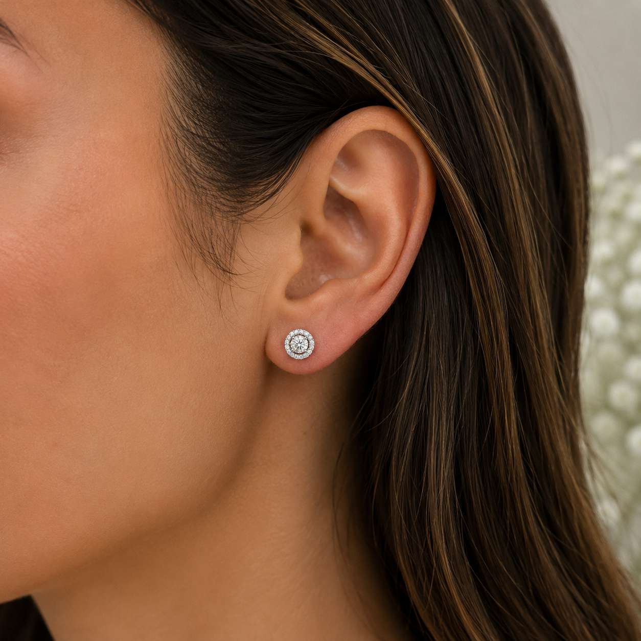 Diamond Halo Stud Earrings