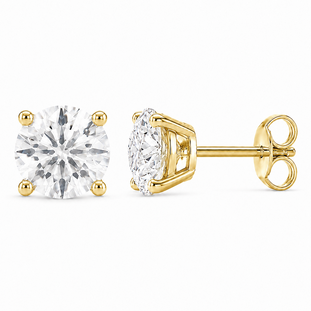 Round Brilliant Natural Diamond Stud Earrings- 4 Prong