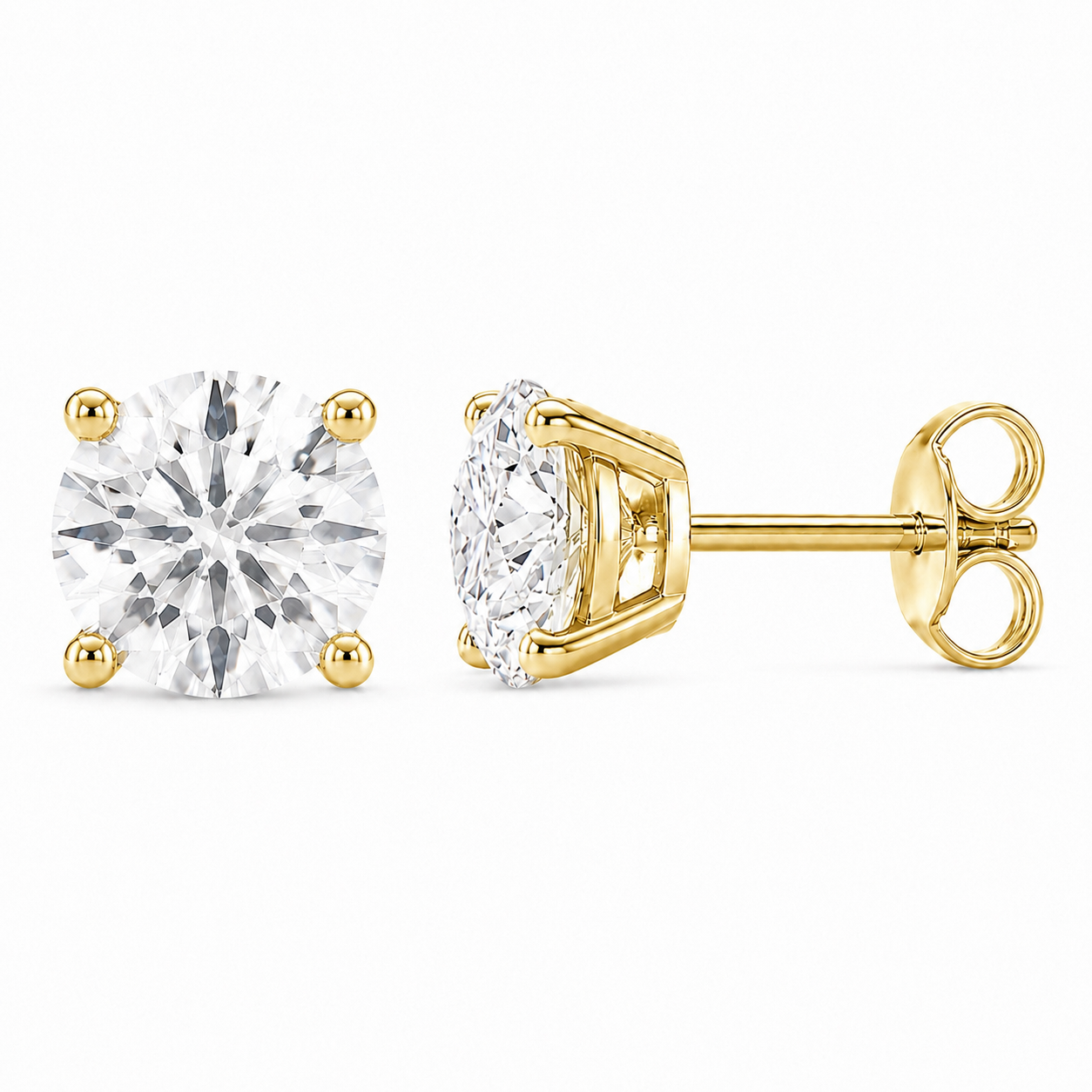 Round Brilliant Natural Diamond Stud Earrings- 4 Prong