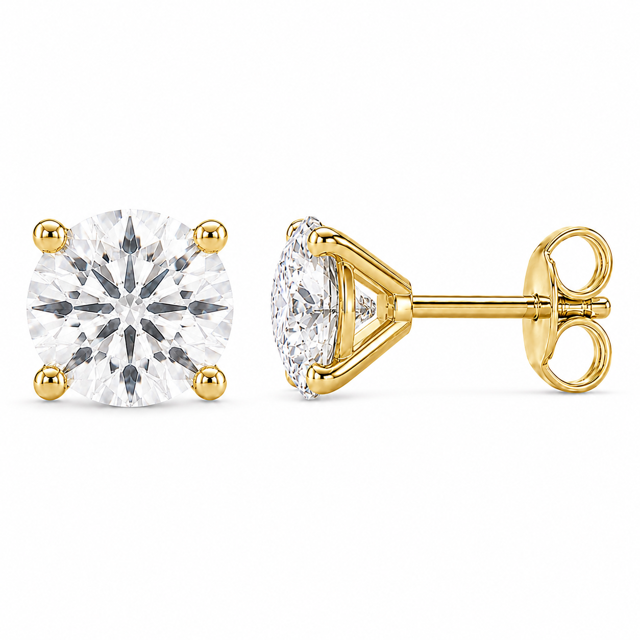 Round Brilliant Natural Diamond Stud Earrings- 4 Prong